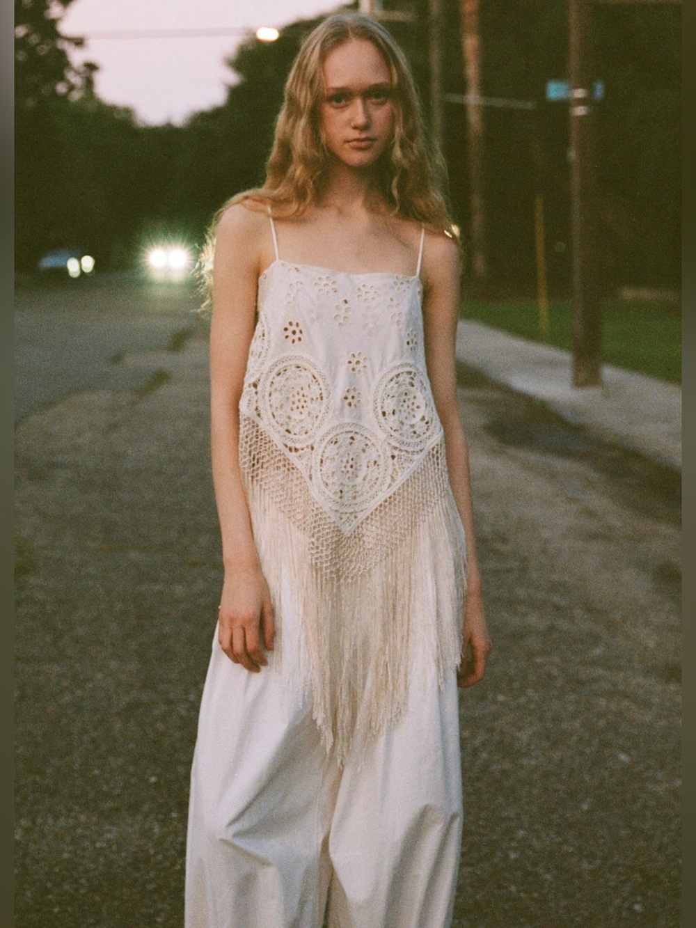 Sea New York New Rafina Eyelet Fringe Top Cream XXS
